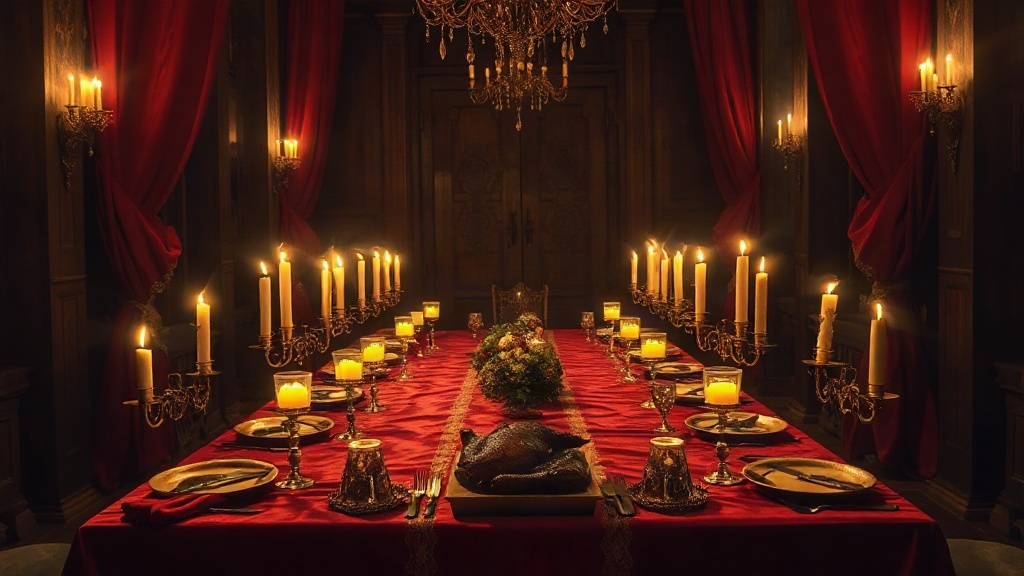Candlelit royal banquet hall